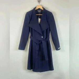 Ted Baker London Sandra Long Wool Cashmere Wrap Coat Navy Women's Size 3 Medium